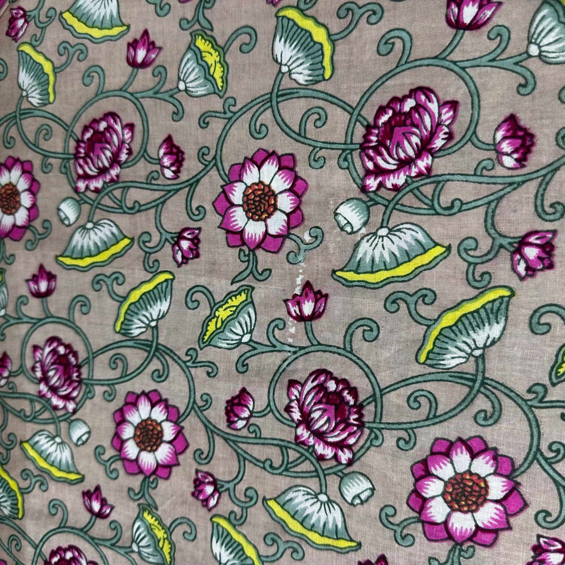 Cream Pink Floral Print Cotton Fabric 16239