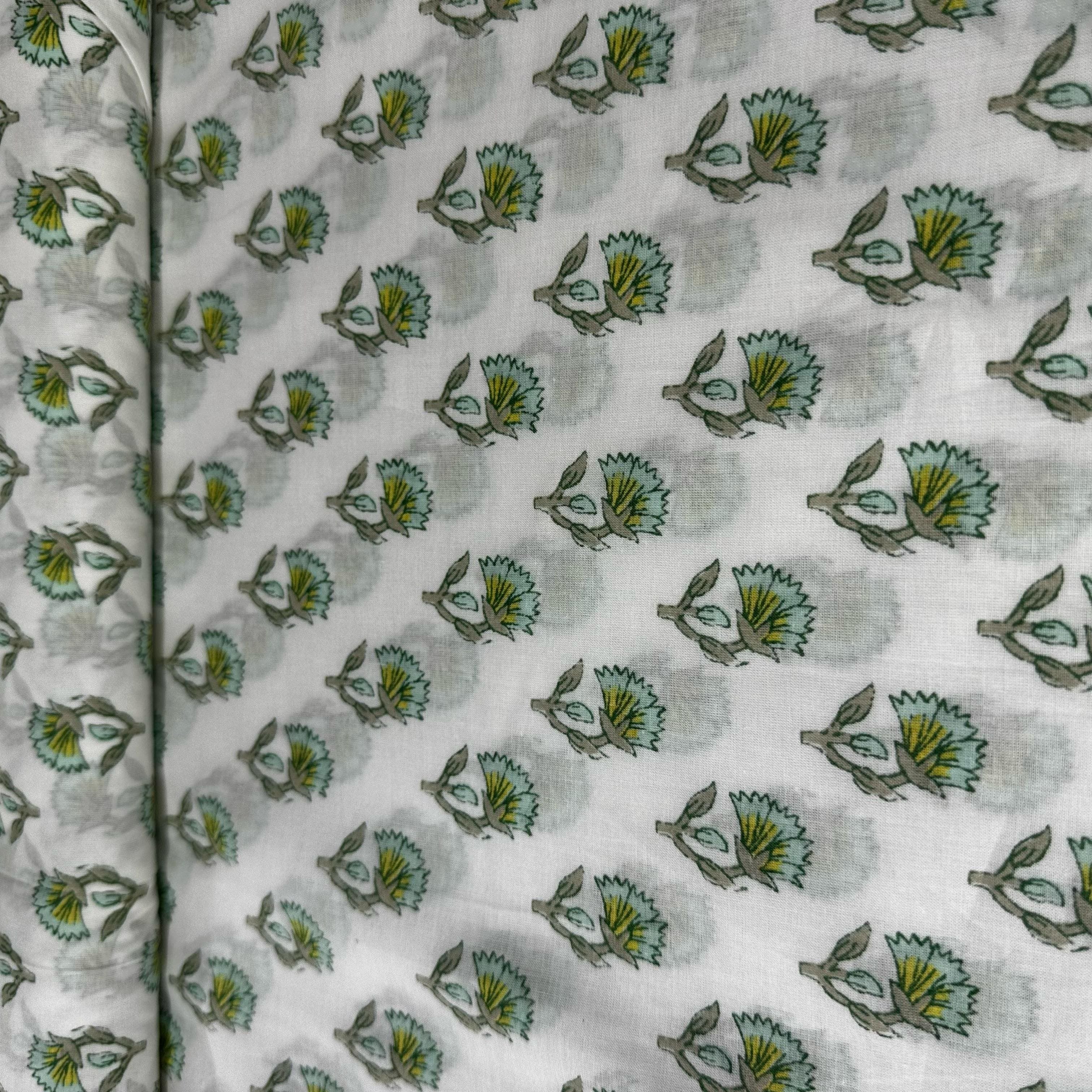 Sea Green Floral Print Cotton Fabric 23873