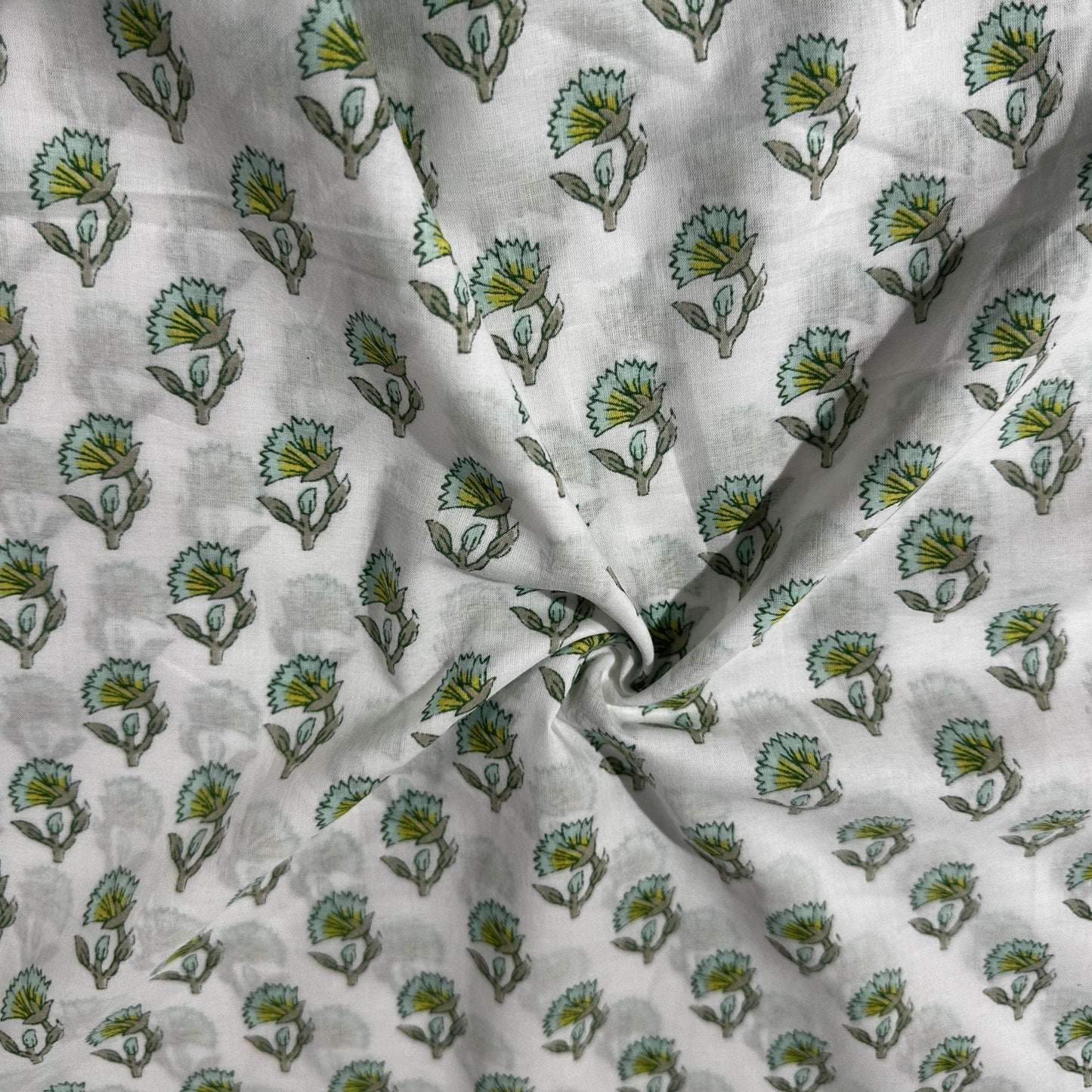 Sea Green Floral Print Cotton Fabric 23873