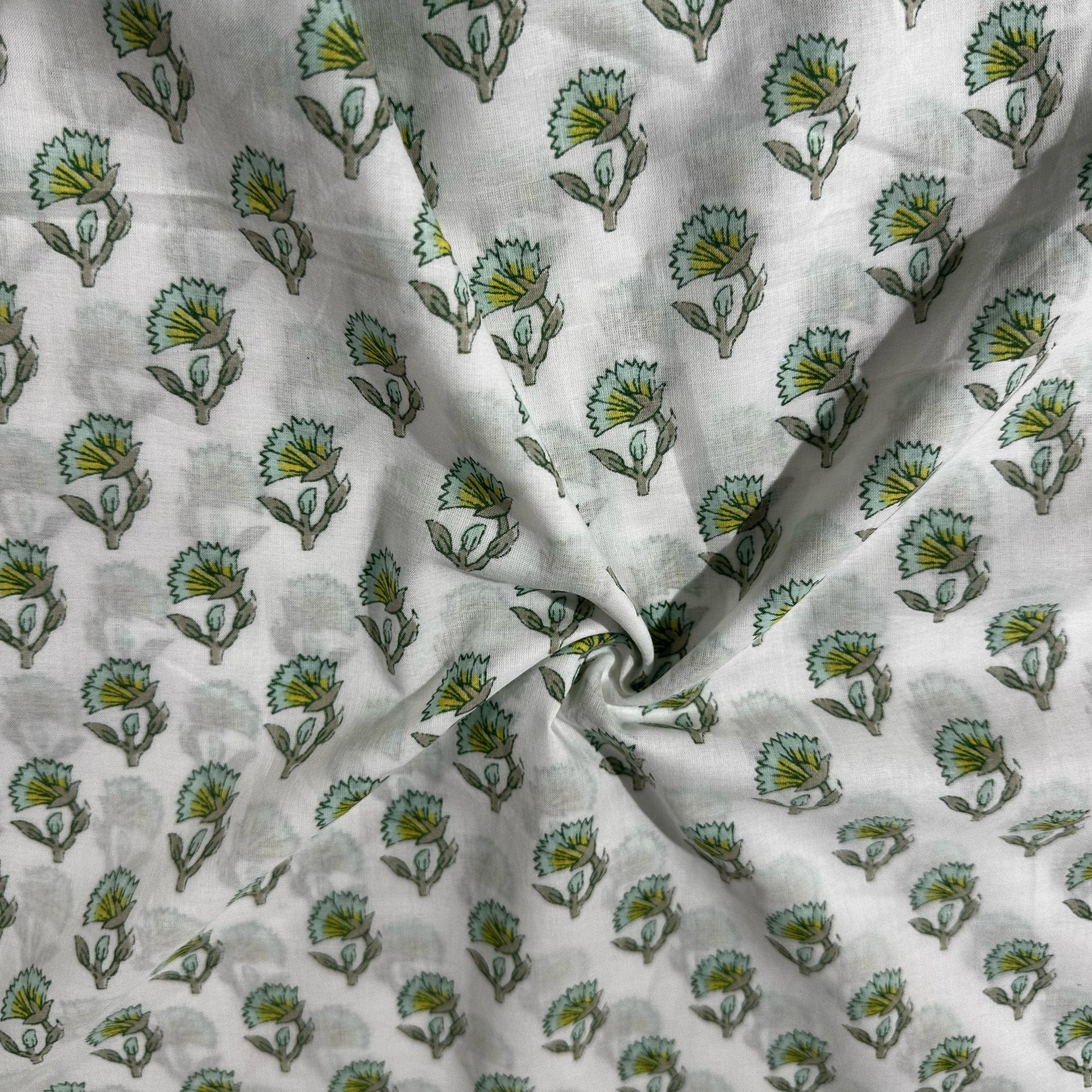 Sea Green Floral Print Cotton Fabric 23873