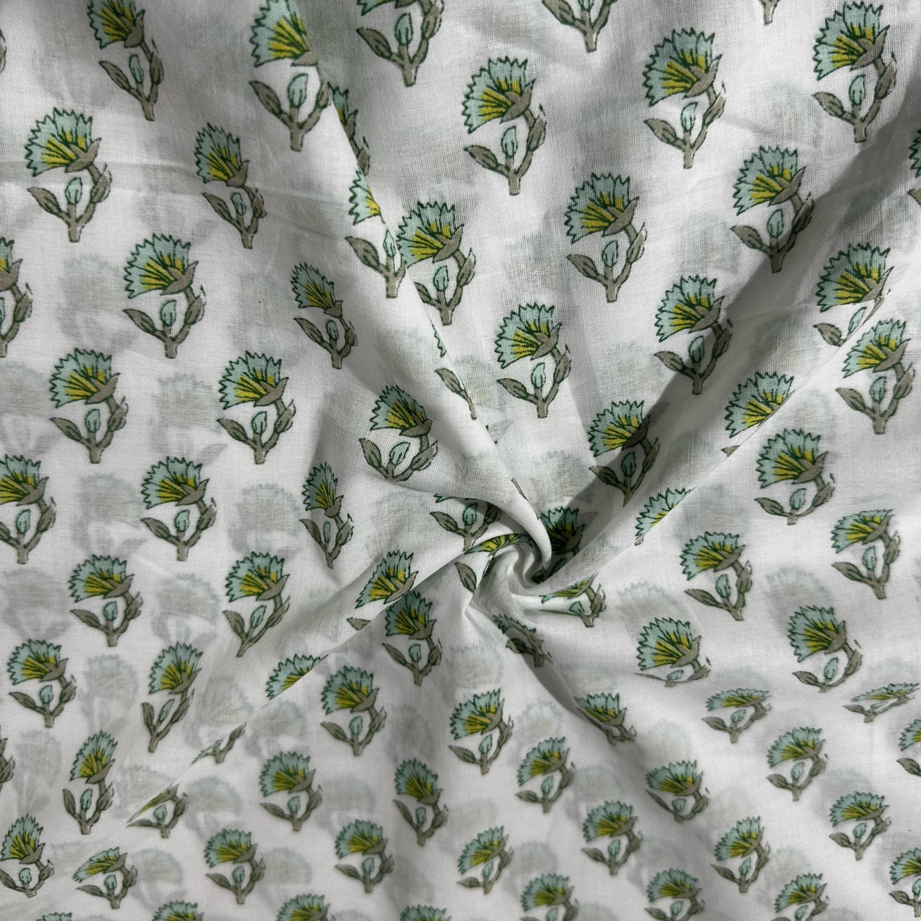 Sea Green Floral Print Cotton Fabric 23873