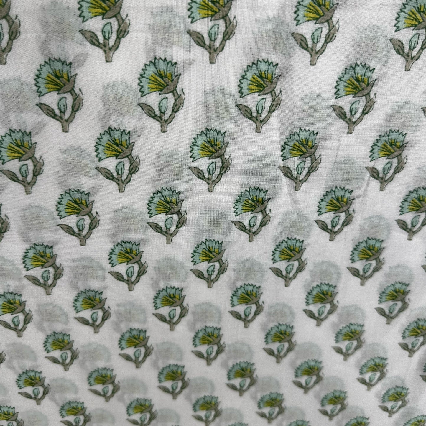 Sea Green Floral Print Cotton Fabric 23873