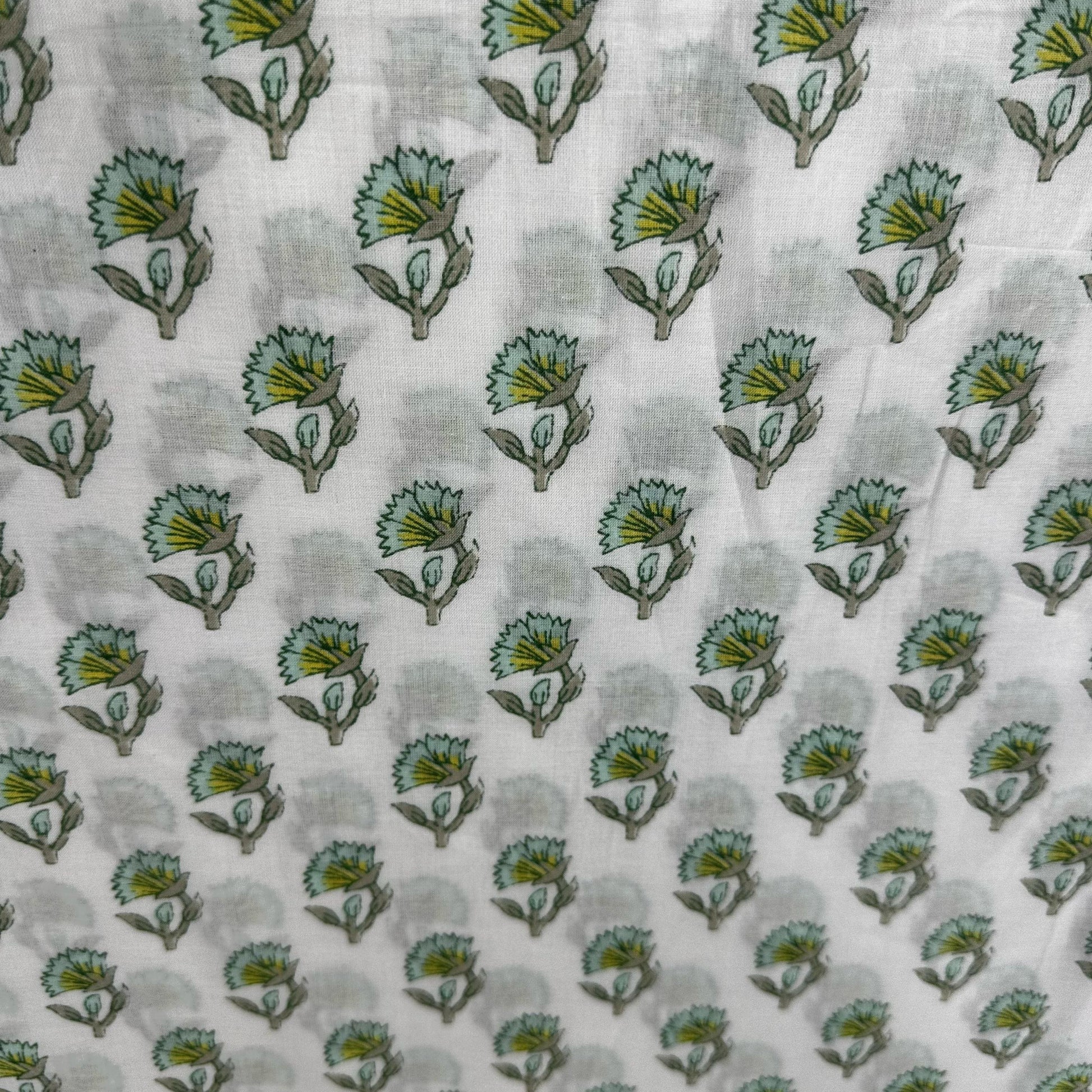 Sea Green Floral Print Cotton Fabric 23873