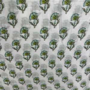 Sea Green Floral Print Cotton Fabric 23873