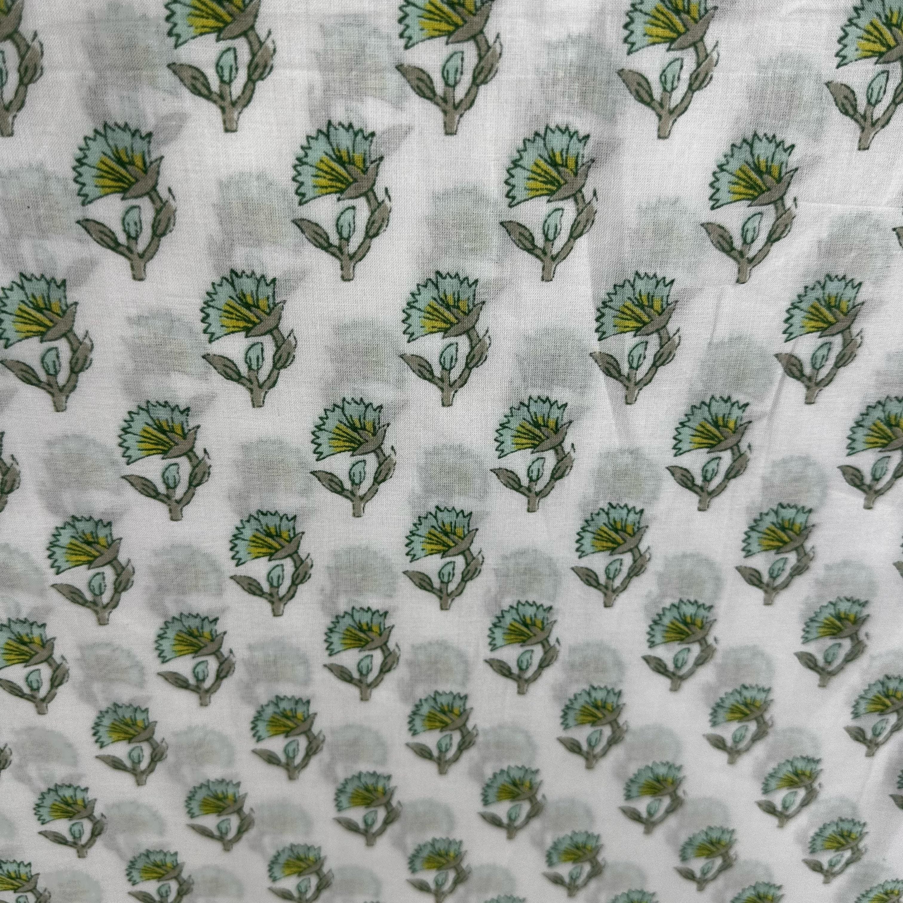 Sea Green Floral Print Cotton Fabric 23873