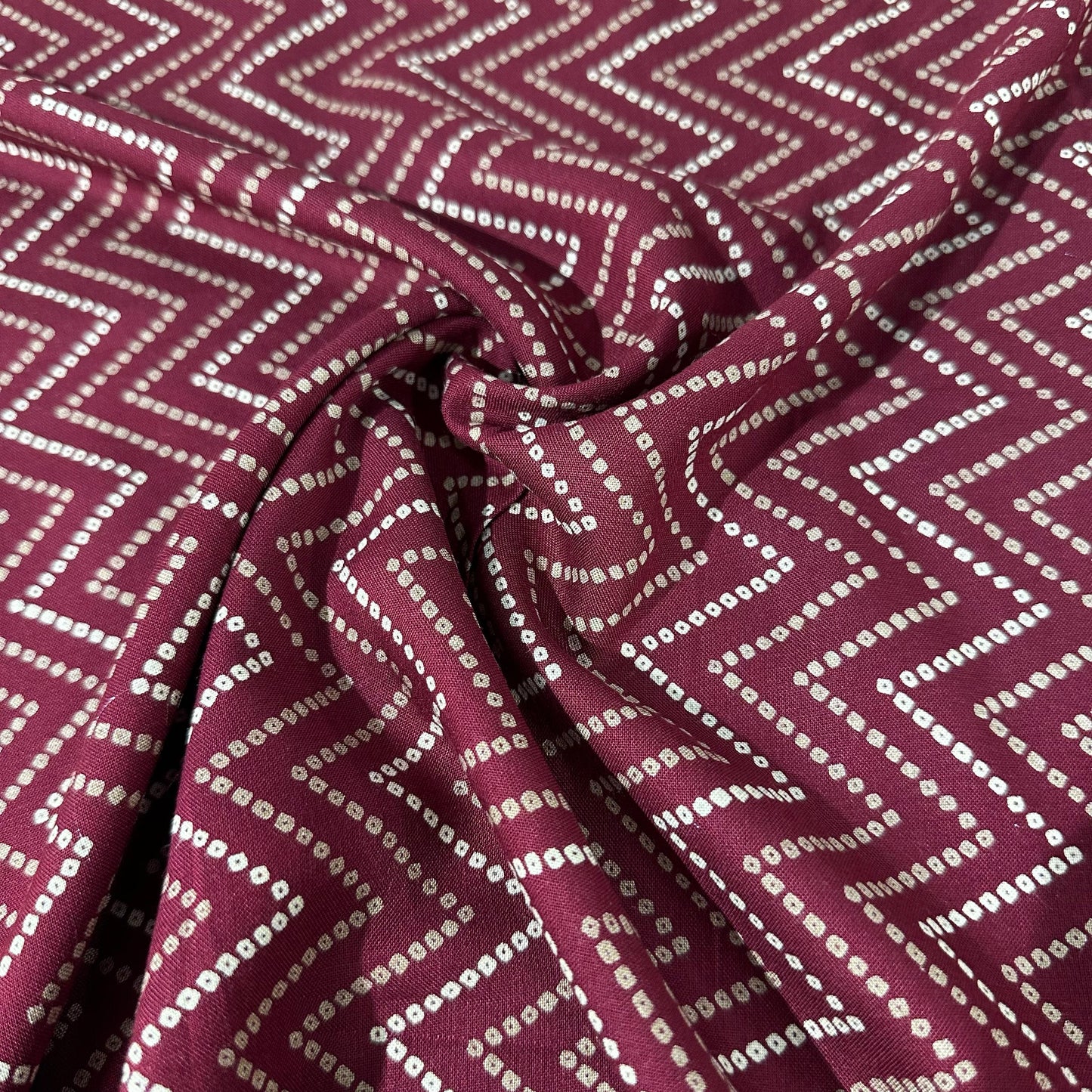 Red Chevron Print Rayon Fabric 7367