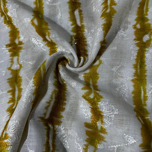 White & Yellow Shibori Embroidery Linen Fabric 12920