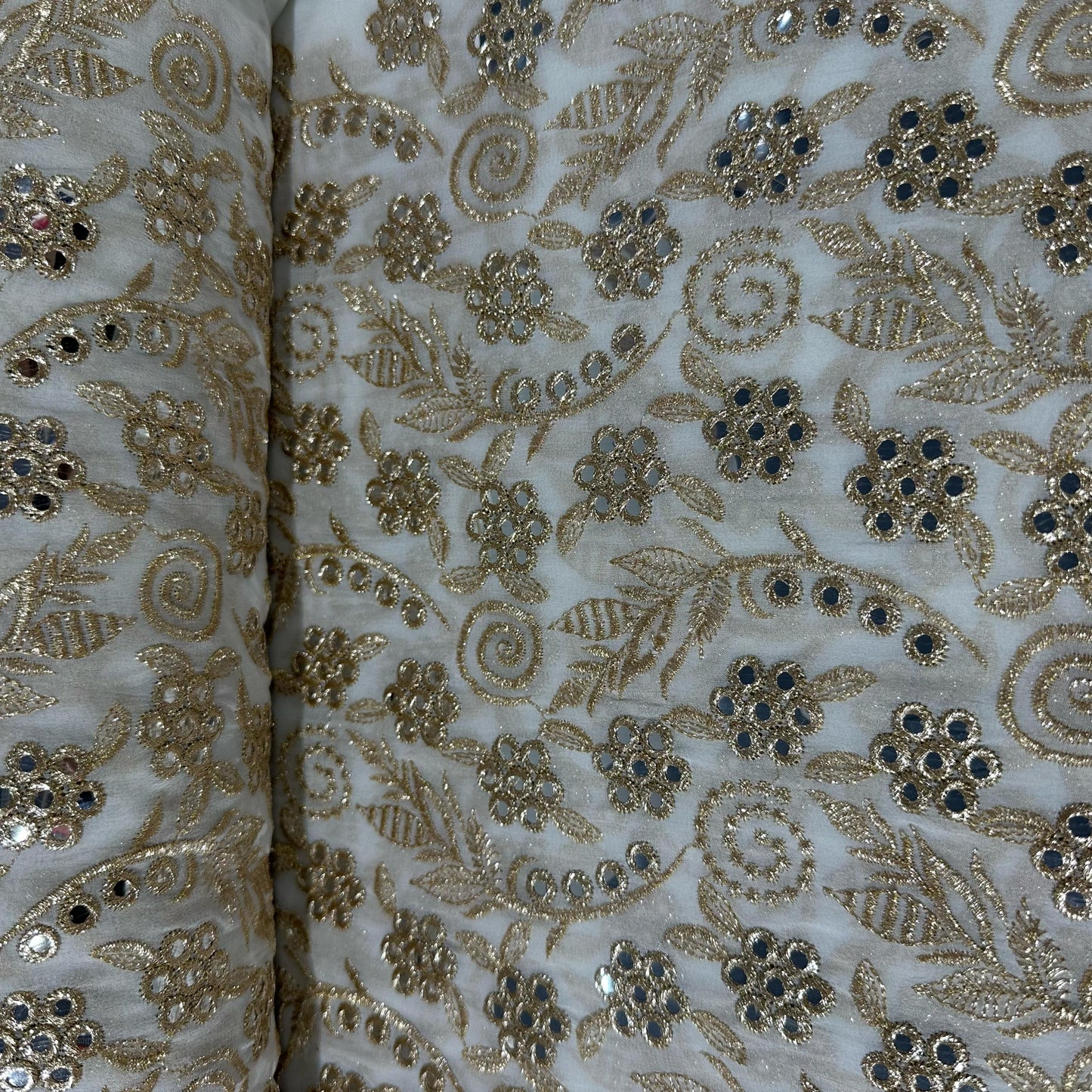 White Mirror & Zari Embroidery Dyeable Georgette Fabric 19695