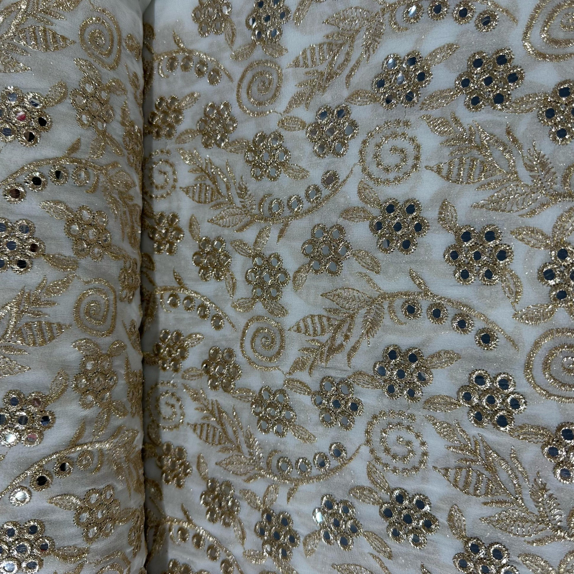 White Mirror & Zari Embroidery Dyeable Georgette Fabric 19695