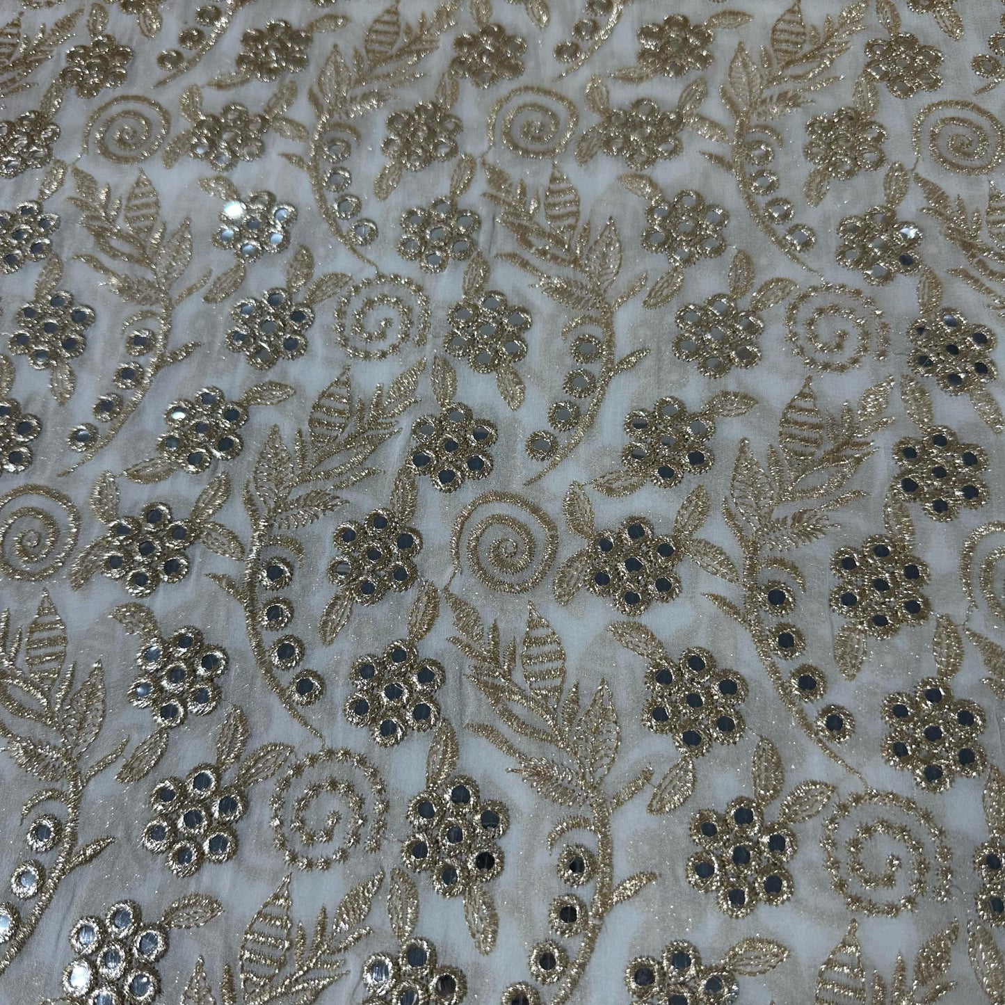 White Mirror & Zari Embroidery Dyeable Georgette Fabric 19695