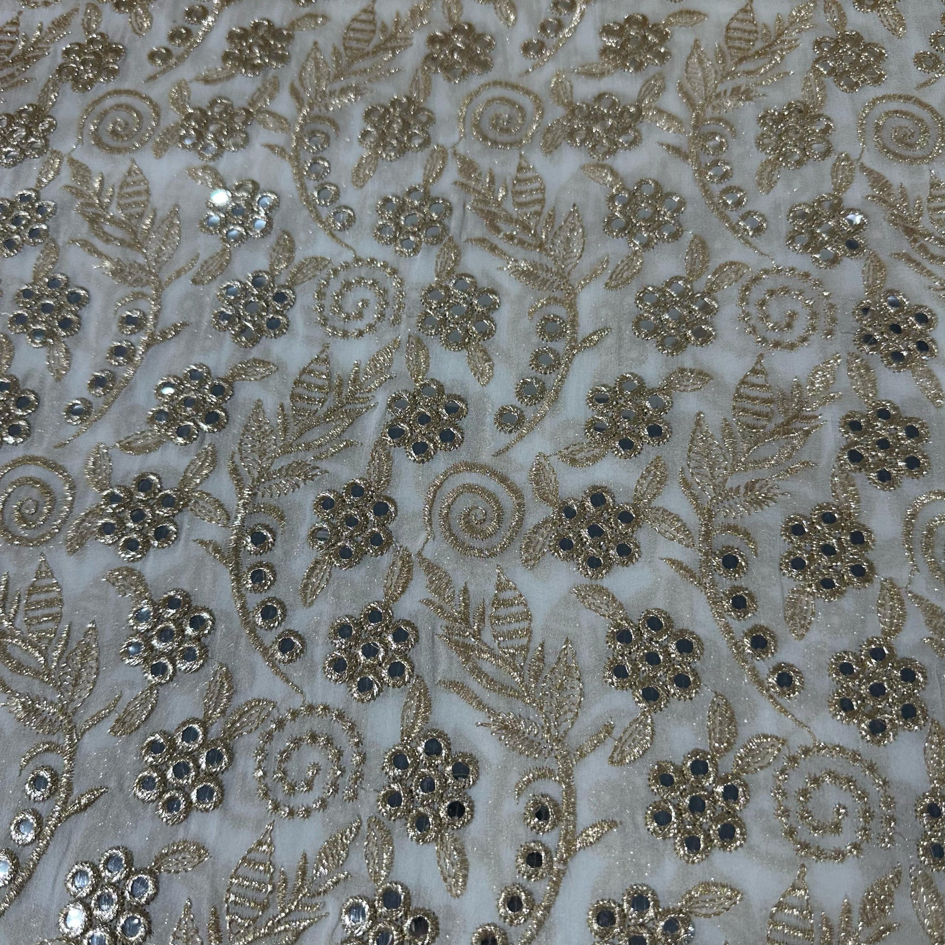 White Mirror & Zari Embroidery Dyeable Georgette Fabric 19695