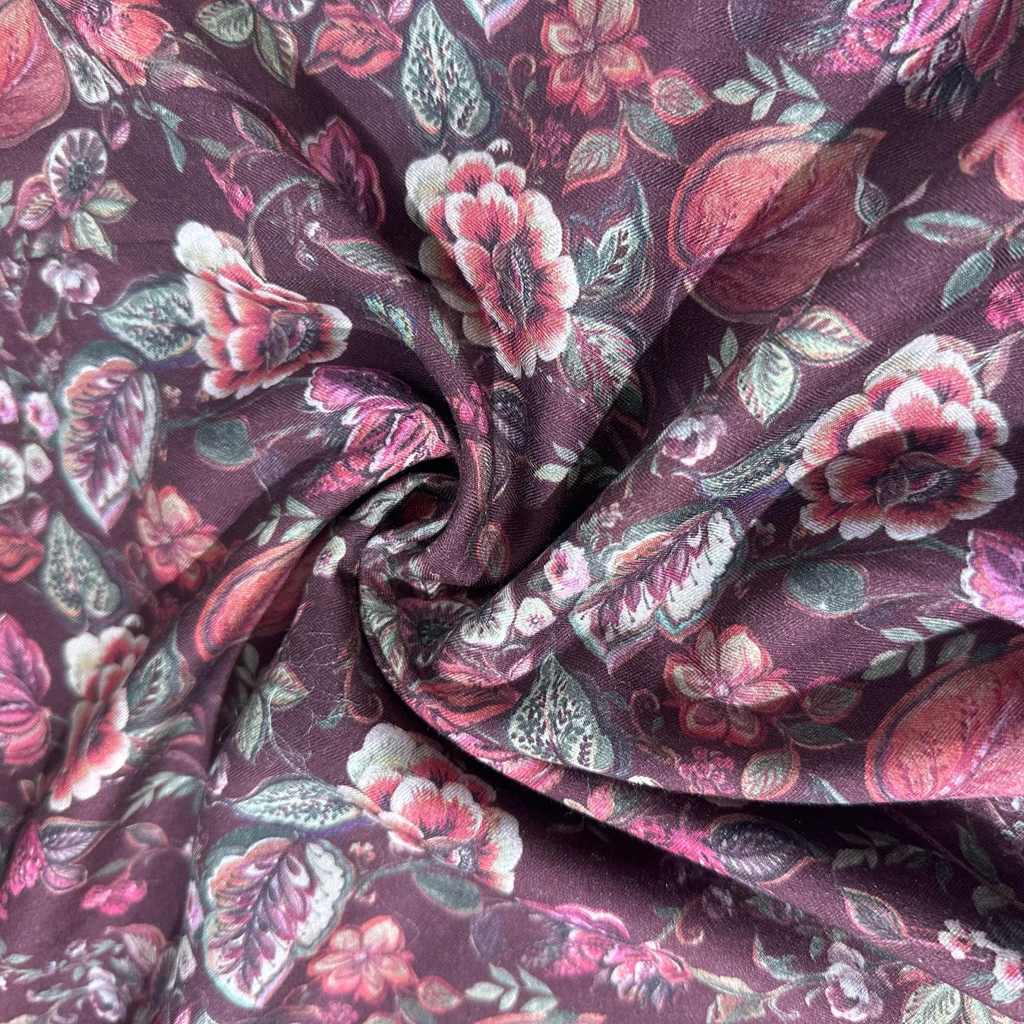 Maroon Floral Print Pashmina Fabric 20985