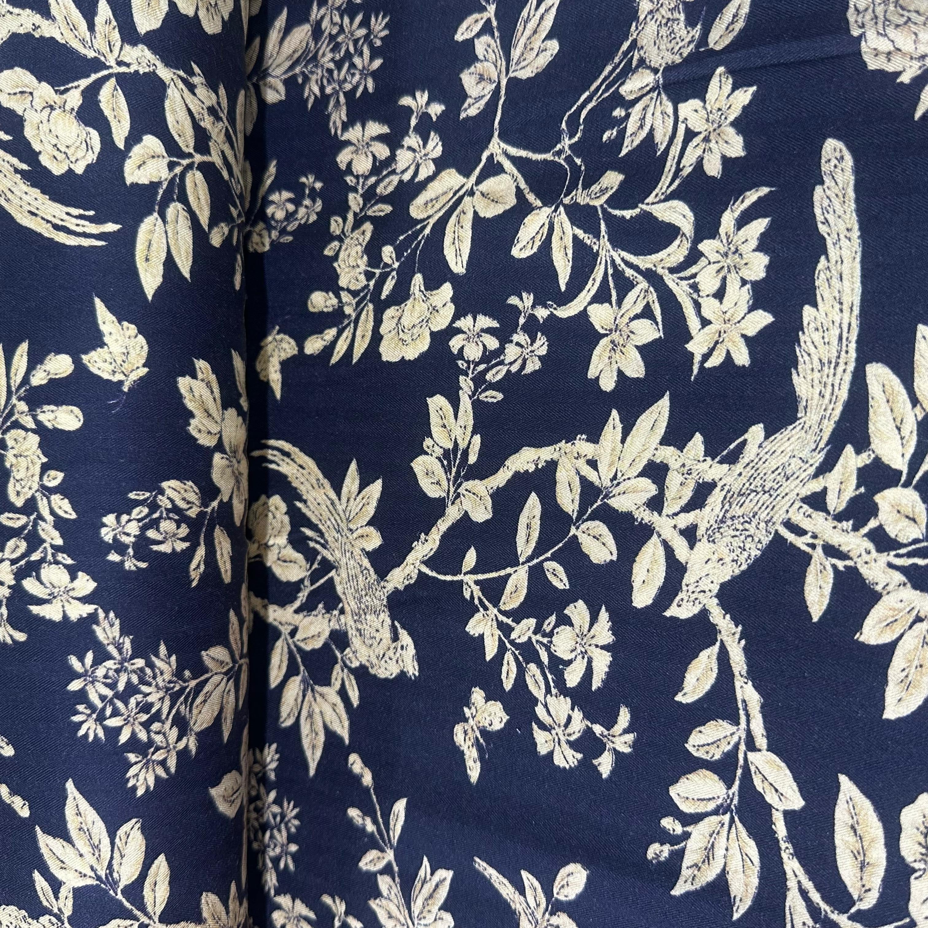 Navy Blue Floral Print Pashmina Fabric 20998