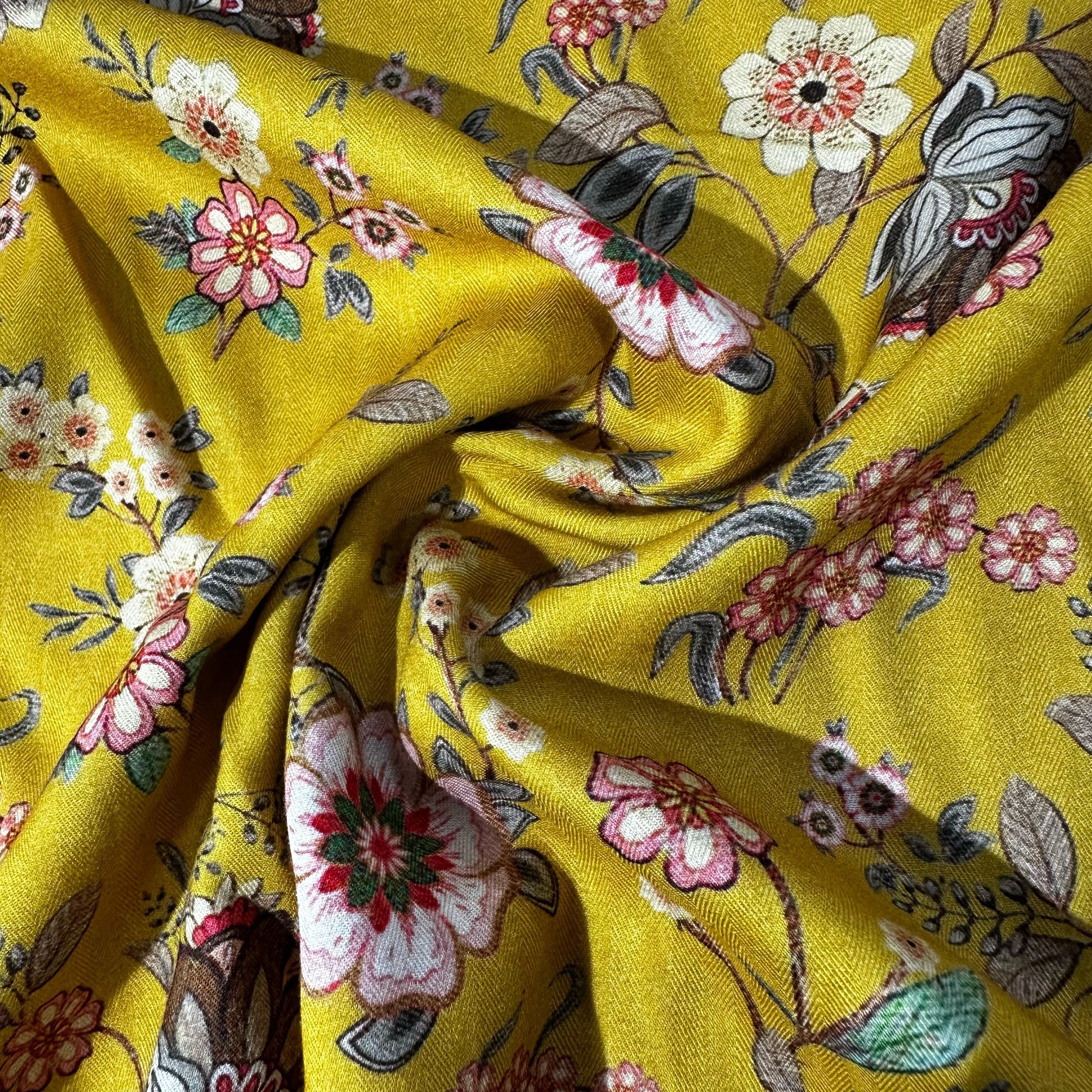 Yellow Floral Print Pashmina Fabric 20974