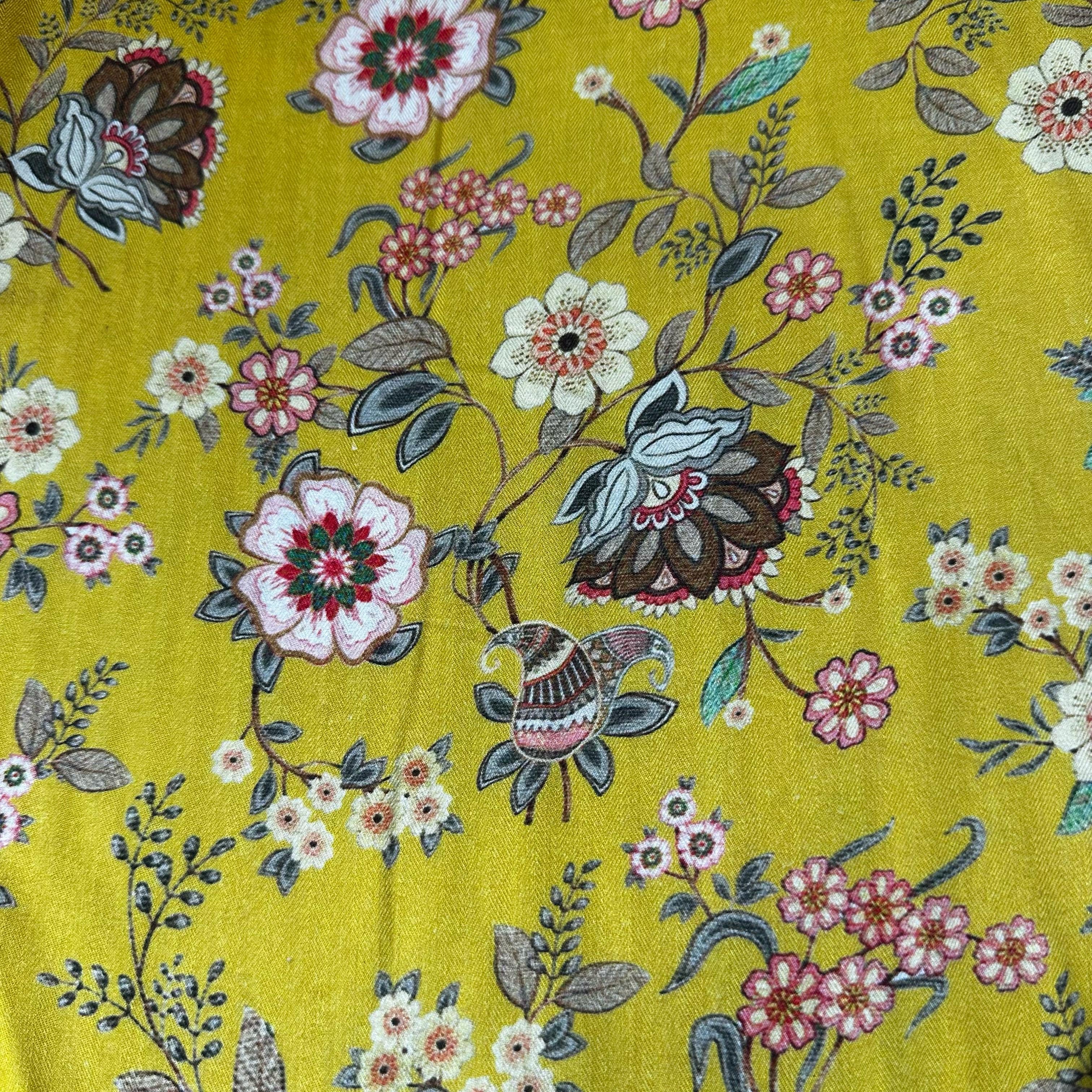 Yellow Floral Print Pashmina Fabric 20974