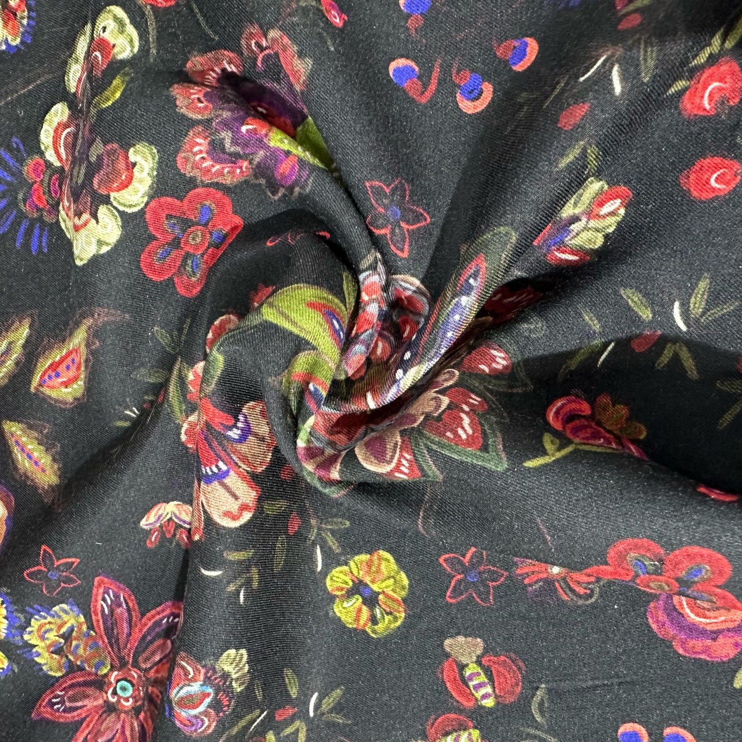 Black Floral Print Pashmina Fabric 20997