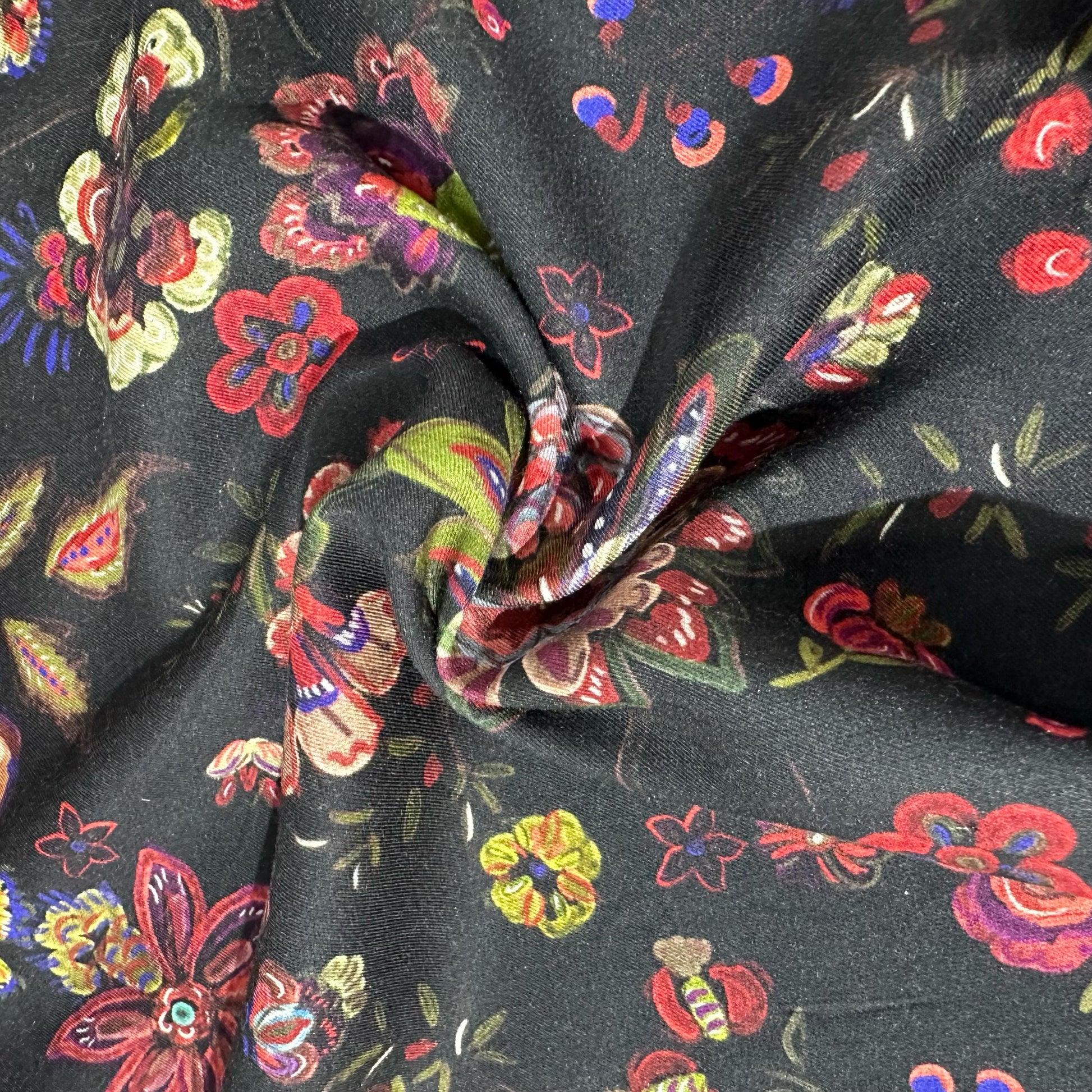 Black Floral Print Pashmina Fabric 20997