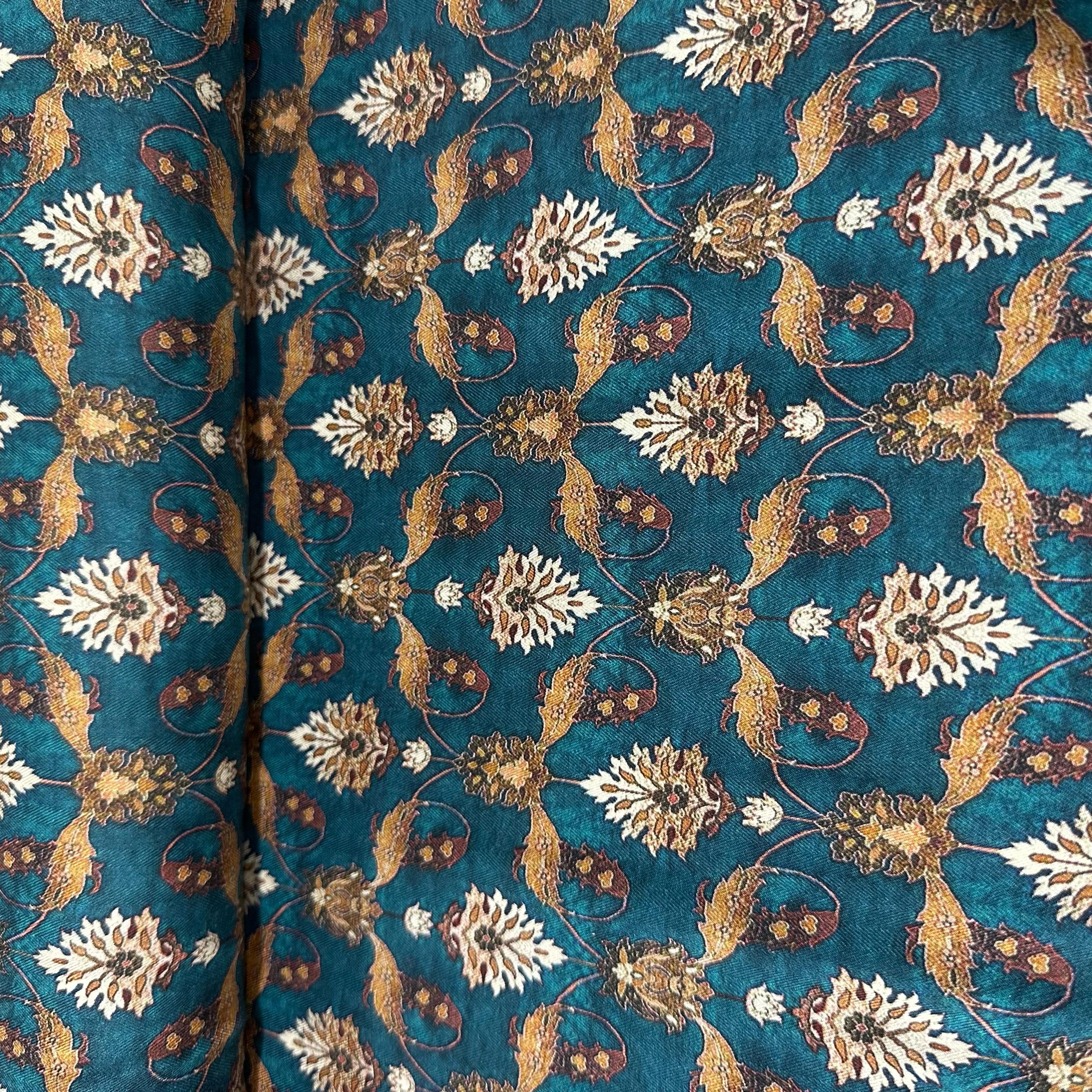 Peacock Green Floral Print Pashmina Fabric 20990