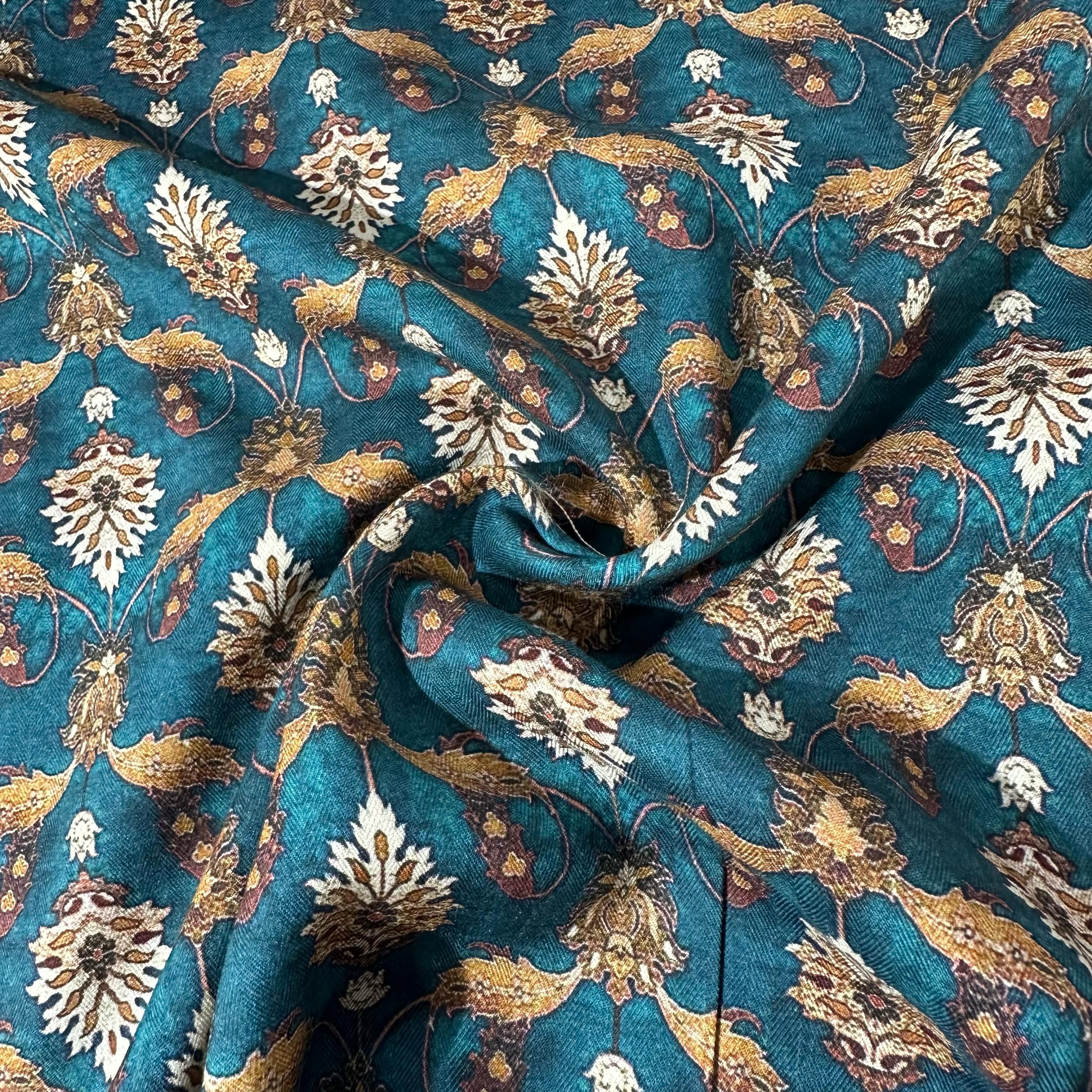 Peacock Green Floral Print Pashmina Fabric 20990