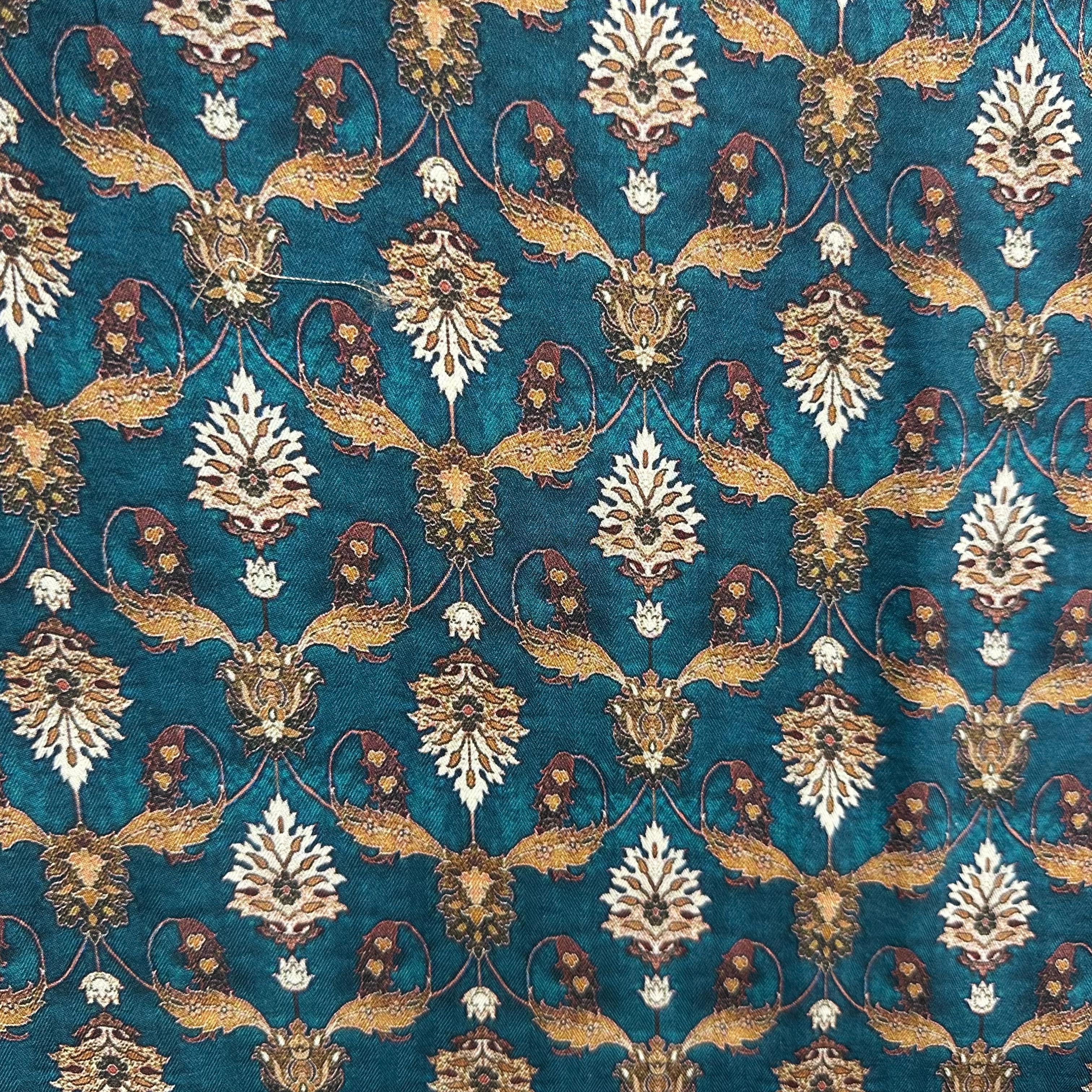 Peacock Green Floral Print Pashmina Fabric 20990