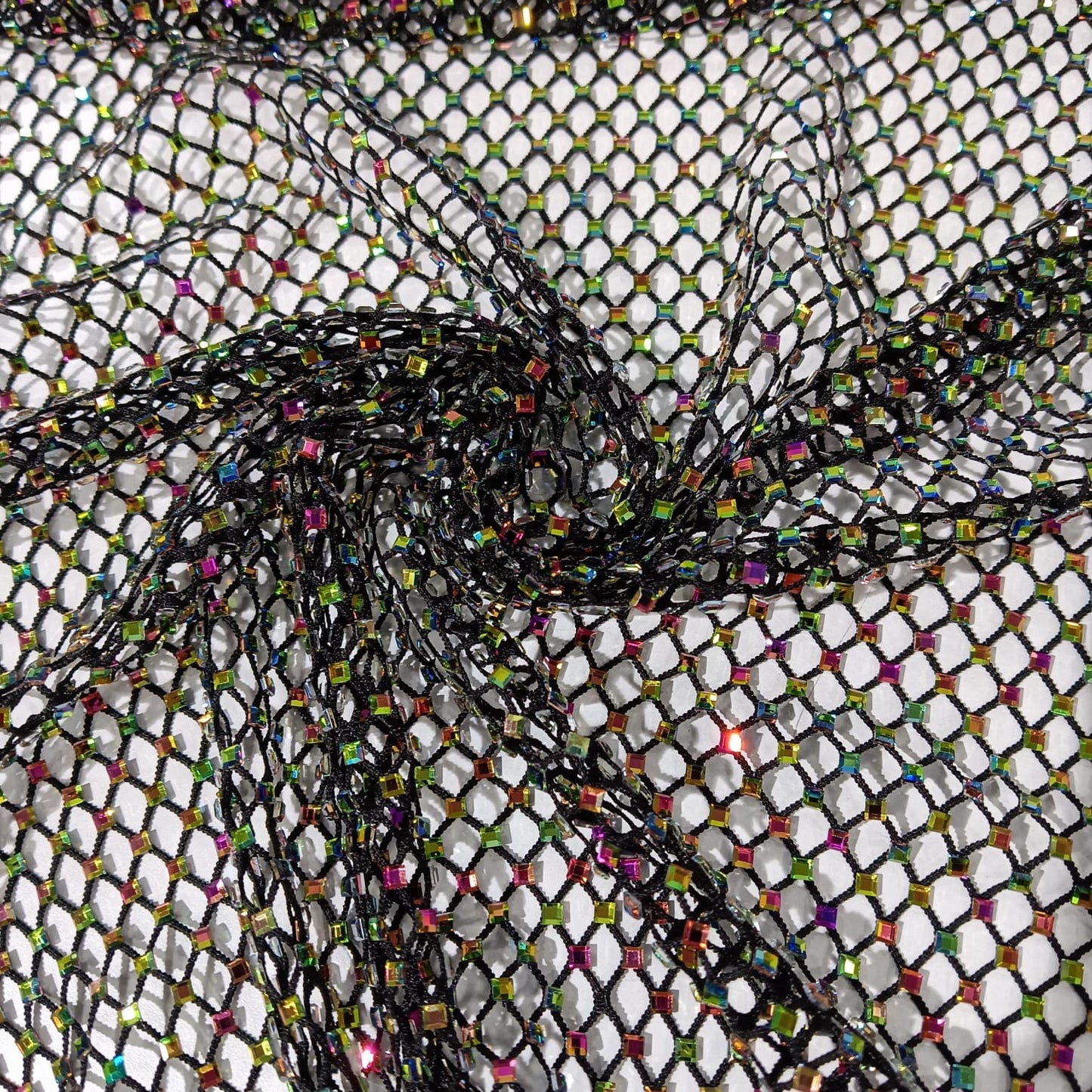 Black Imported Rhinestone Embroidery Mesh Net Fabric 12485