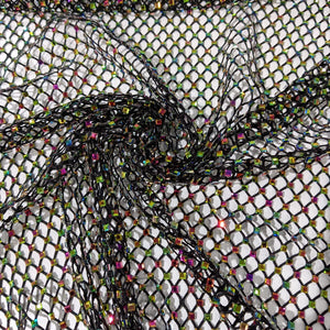 Black Imported Rhinestone Embroidery Mesh Net Fabric 12485