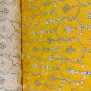 Yellow Cream Floral Gota Work Ombre Chinnon Fabric 14292