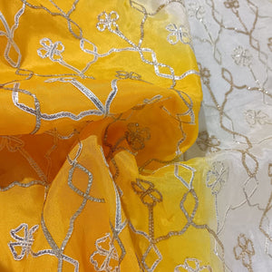 Yellow Cream Floral Gota Work Ombre Chinnon Fabric 14292