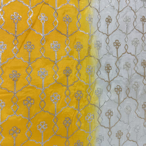Yellow Cream Floral Gota Work Ombre Chinnon Fabric 14292
