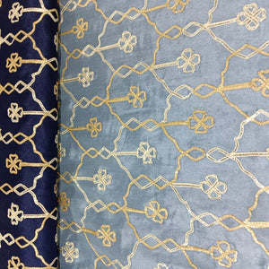 Blue Grey Floral Gota Work Ombre Chinnon Fabric 14288