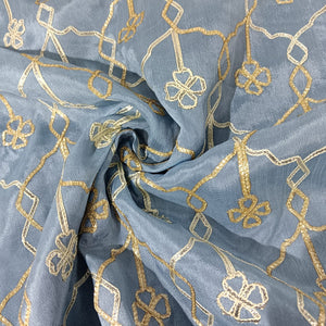 Blue Grey Floral Gota Work Ombre Chinnon Fabric 14288