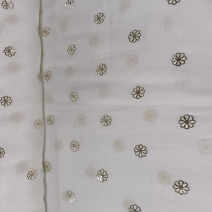 White & Silver FLoral Sequence Thread Embroidery Chinnon Fabric 9101