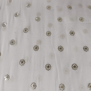 White & Silver FLoral Sequence Thread Embroidery Chinnon Fabric 9101