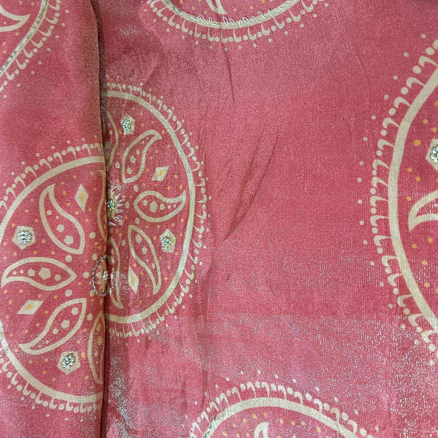 Brick Red Traditional Print Pure Tissue Fabric 21277