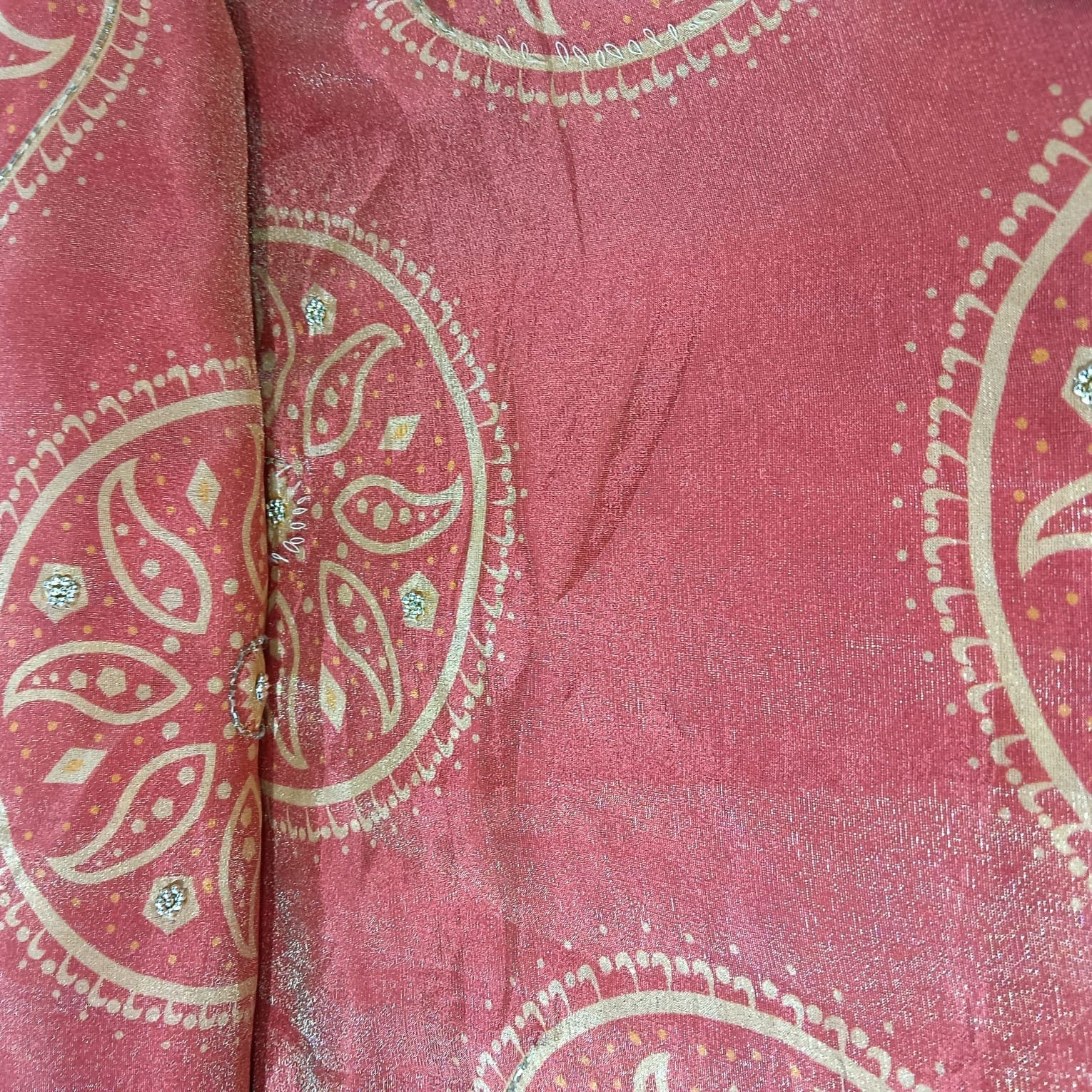 Brick Red Traditional Print Pure Tissue Fabric 21277