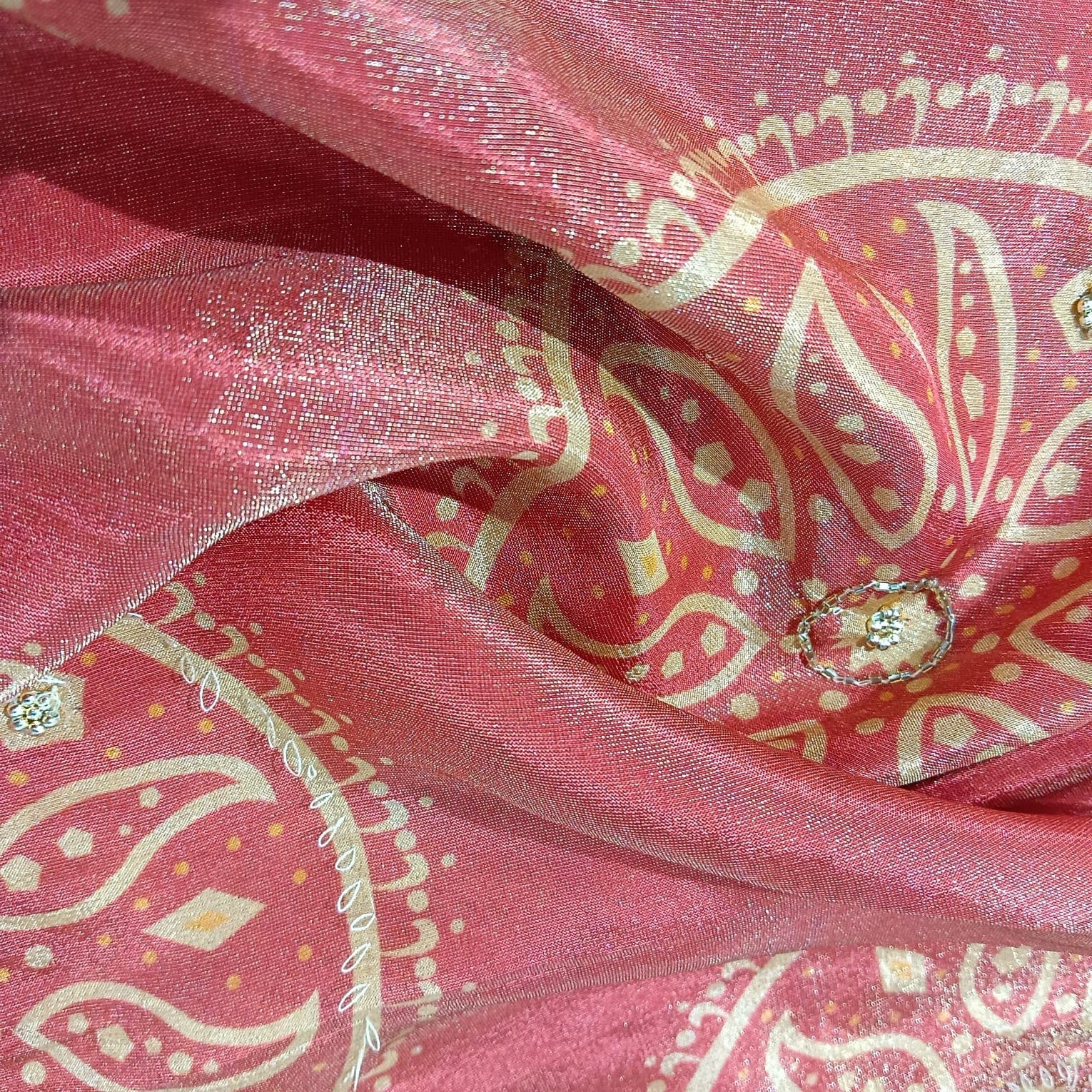 Brick Red Traditional Print Pure Tissue Fabric 21277