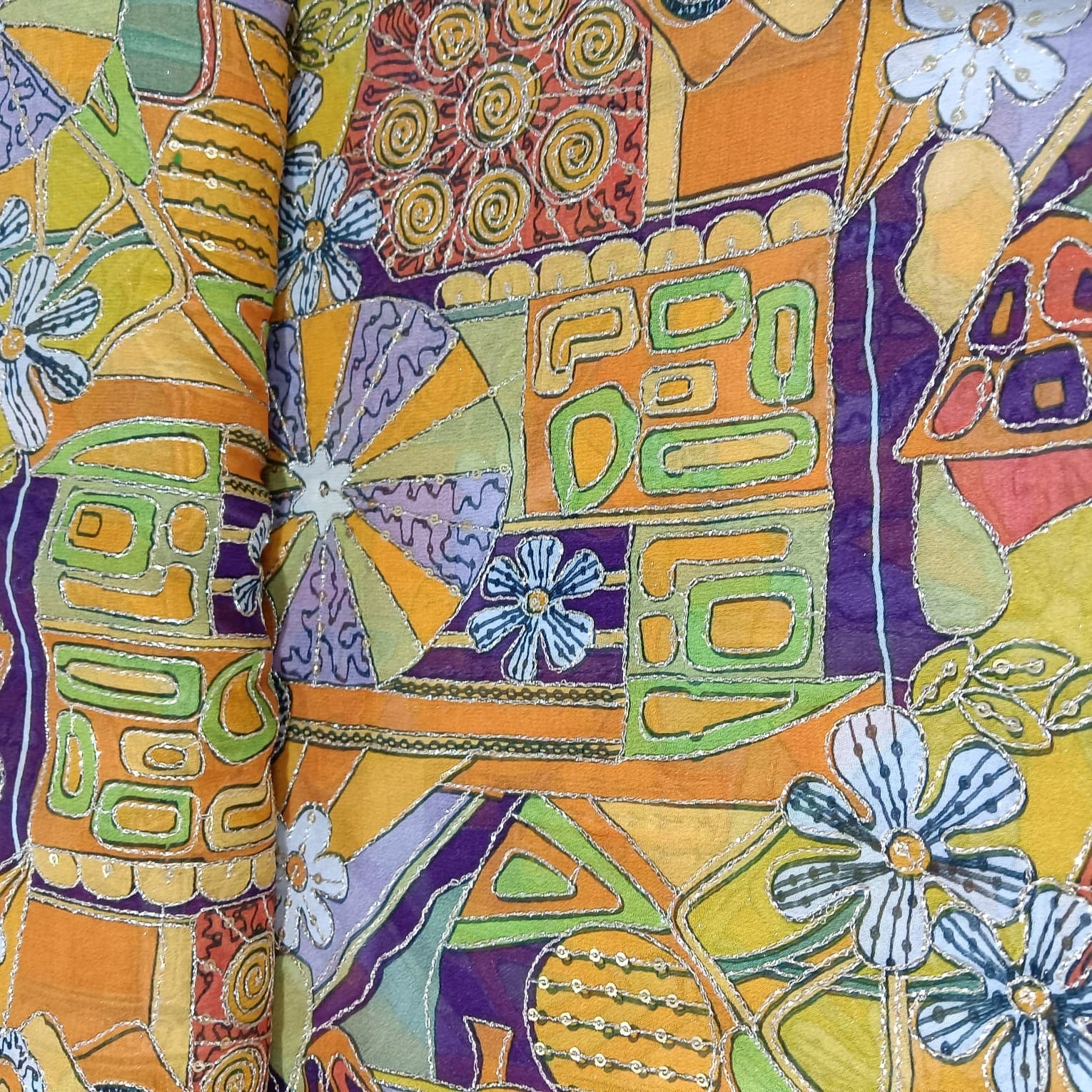Yellow Traditional Sequence Embroidery Georgette Fabric 13227