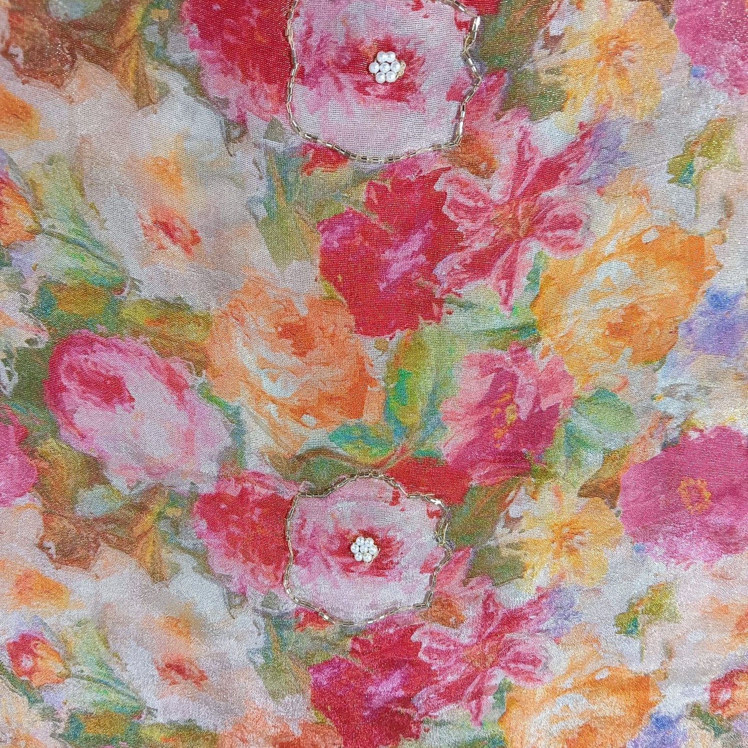 Multicolor Cutdana Floral Print Pure Tissue Fabric 21275