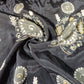 Black Floral Cutdana & Pearl Embroidery Natural Crepe Fabric 21254