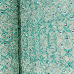 Green Zari With Mirror Work Embroidery Georgette Fabric 12243