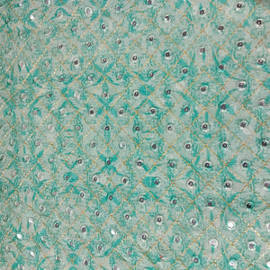 Green Zari With Mirror Work Embroidery Georgette Fabric 12243