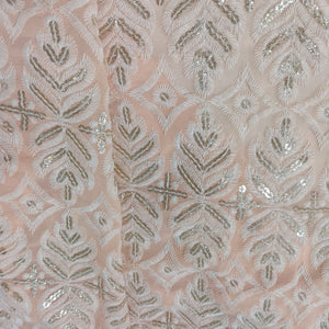 Pink Zari Thread Sequence Embrodiery Georgette Fabric 7832