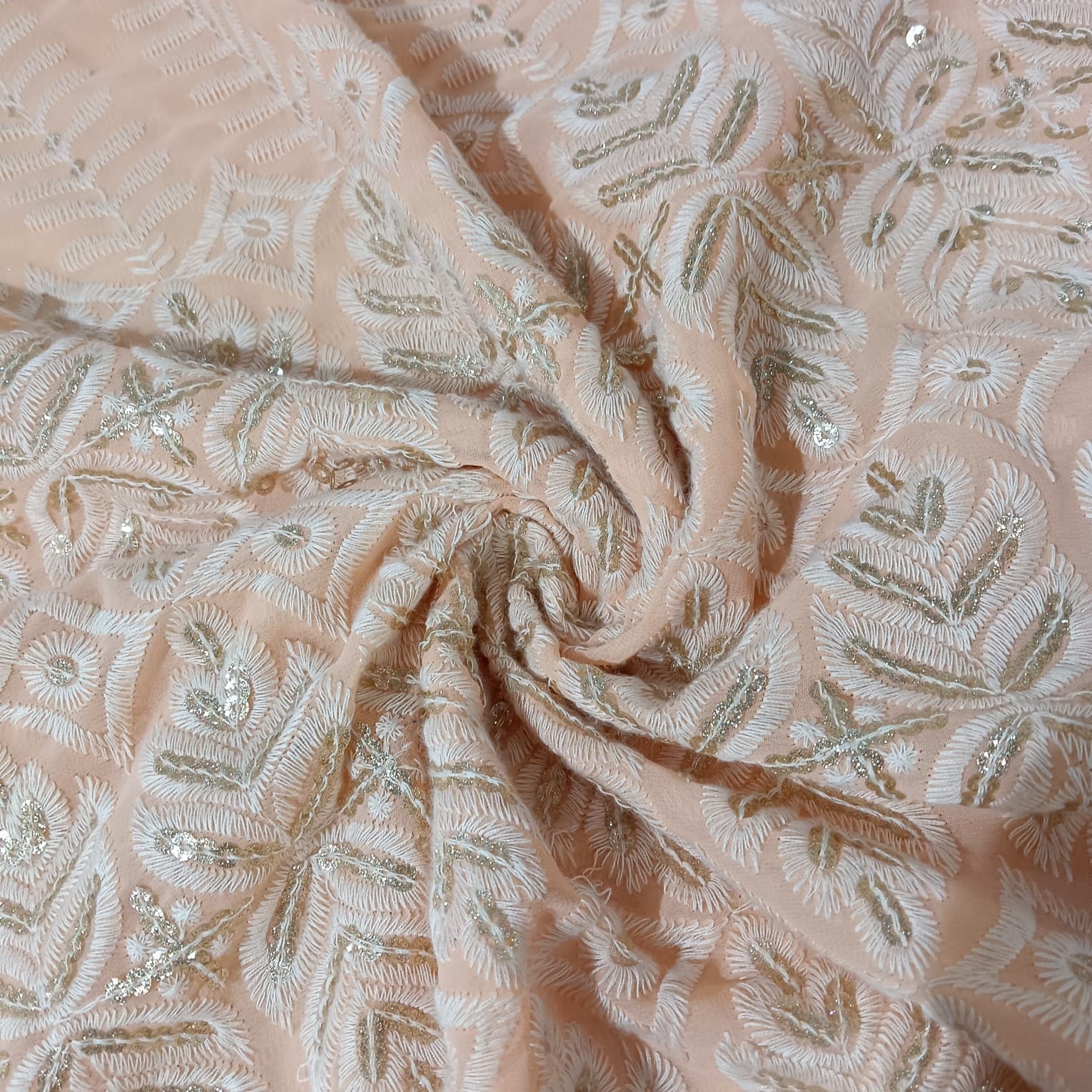 Pink Zari Thread Sequence Embrodiery Georgette Fabric 7832