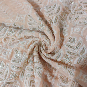 Pink Zari Thread Sequence Embrodiery Georgette Fabric 7832