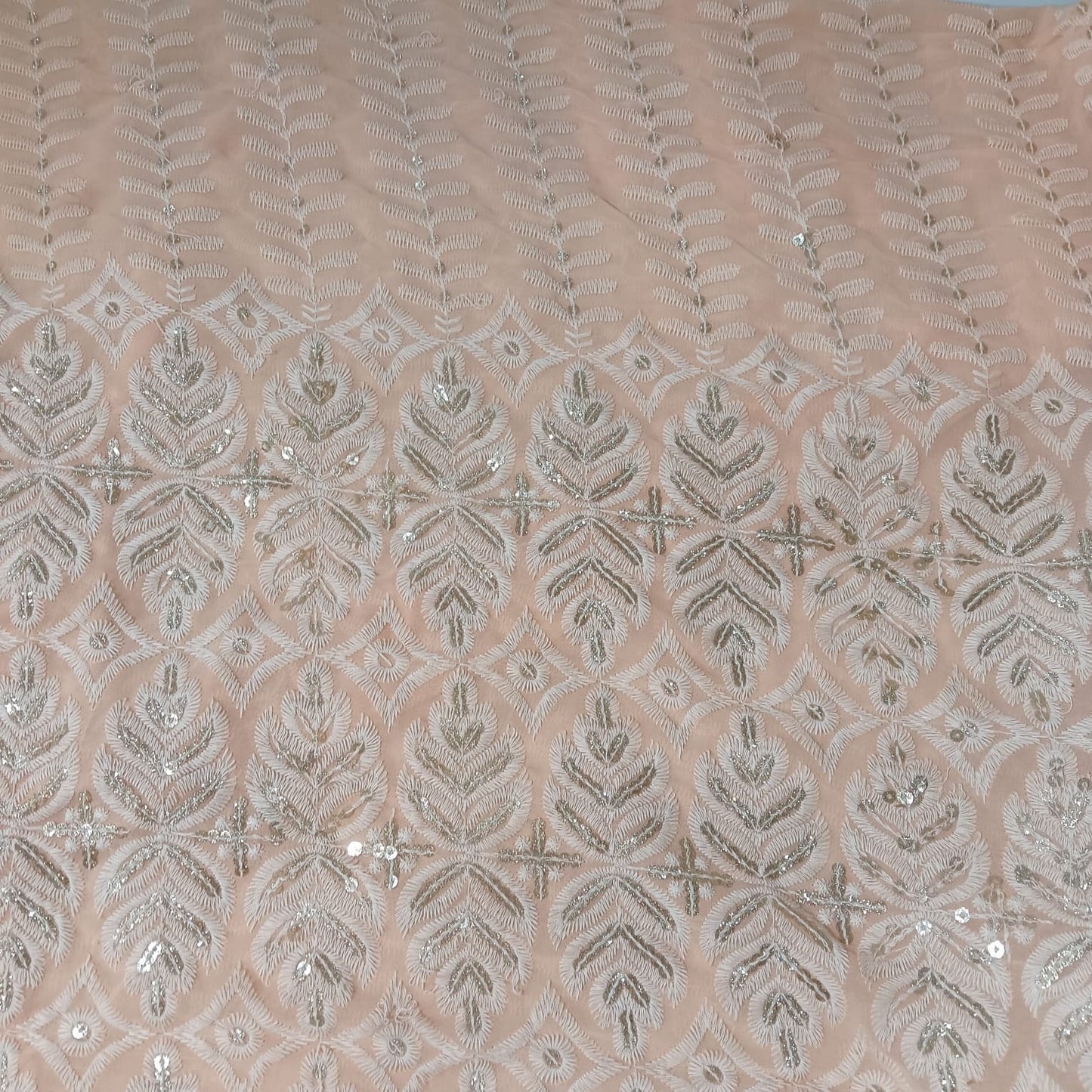 Pink Zari Thread Sequence Embrodiery Georgette Fabric 7832