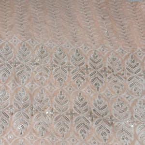 Pink Zari Thread Sequence Embrodiery Georgette Fabric 7832