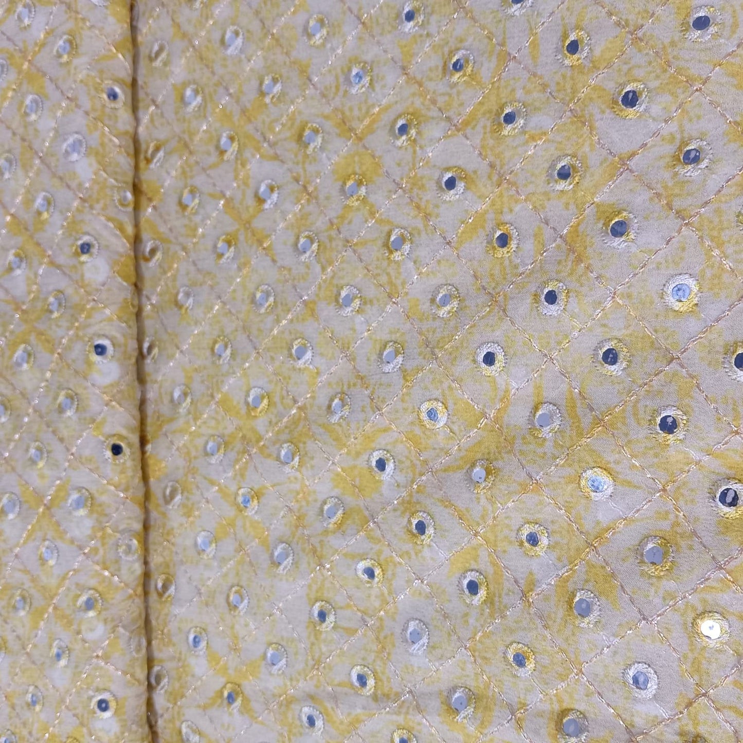 Yellow Zari With Mirror Work Embroidery Georgette Fabric 12247