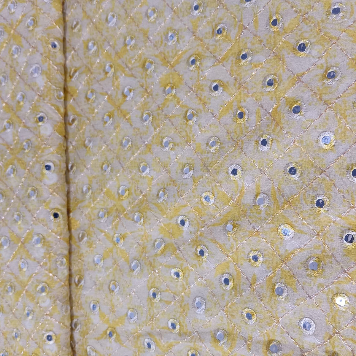 Yellow Zari With Mirror Work Embroidery Georgette Fabric 12247