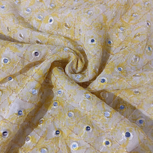 Yellow Zari With Mirror Work Embroidery Georgette Fabric 12247