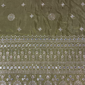 Olive Green Thread Sequins Embroidery Tissue Organza Fabric 21042